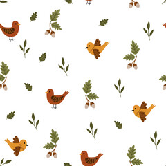 seamless pattern with birds and leaves