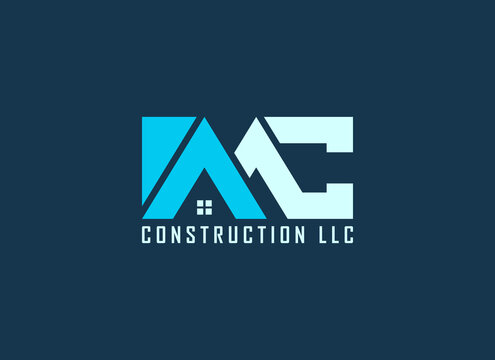Real Estate Logo. Geometric Shape Letter MC with Home Symbol isolated on Dark Background. Usable for Business, Banding Logos. Flat Vector Logo Design Template Element.