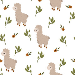 seamless pattern with llama on the white background