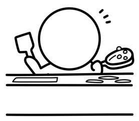 It is an illustration of a two-headed white person cooking.