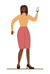 Black businesswoman with mobile phone. Character wearing business