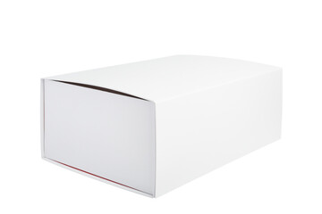 Big white cardboard box isolated on white background close-up