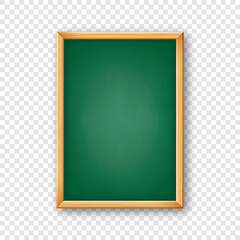 Realistic blank chalkboard in a wooden frame. School blackboard with traces of chalk, writing surface for text or drawing. Presentation board, online studying and e-learning. Vector illustration