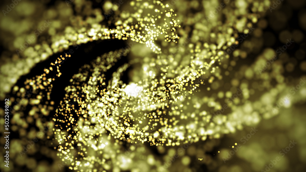 Aufkleber A vortex of lighting particles. A tornado of twisted glowing yellow dots. Abstract futuristic digital background with beautiful swirls. 3D tunnel or wormhole. 3D rendering.