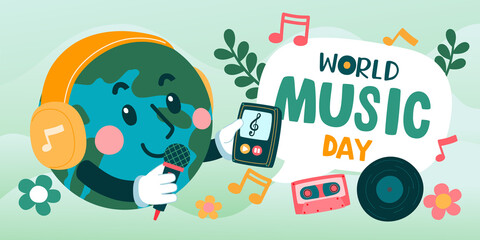 World Listen to Music, Music Day Concept, Vector, Illustration