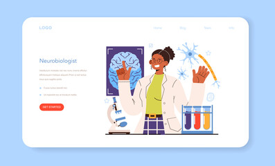 Diverse women in science web banner or landing page. Female character