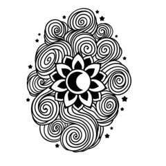 Moon zen art. Mandala Lotus logo. Vector Illustration.