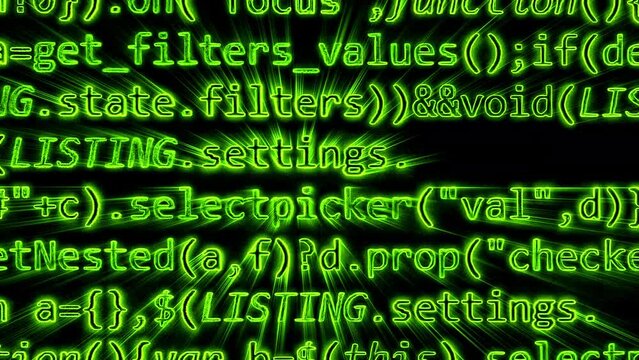 A close-up view of a computer hackers programming code playing on screen at high speed - seamless looping.