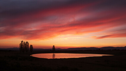 Fototapeta na wymiar Sunset in the Extremadura lagoon