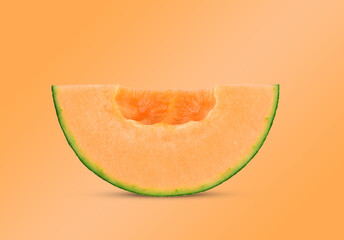 Sliced of cantaloupe melon isolated on orange background.