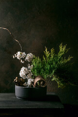 Spring ikebana with white flowers - 502252658