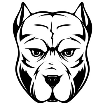 Abstract vector black and white illustration portrait of fighting dogs. Head of dog breed pit bull.