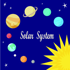 Notebook Cover Solar System or Invitation Card with Sticker for your Text.