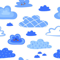 Seamless pattern - vector cartooned clouds, colorful children's character