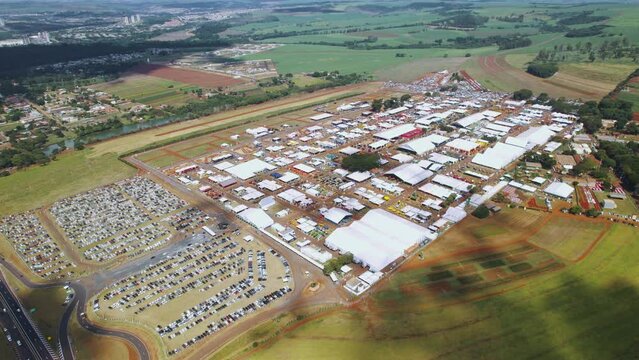 Aerial view of "Agrishow", international trade fair of agricultural technology, Ribeirao Preto, S&atilde;o Paulo, Brazil.