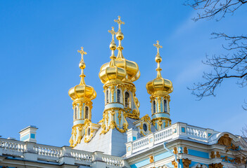 Resurrection church dome of Catherine palace in Tsarskoe Selo (Pushkin), Saint Petersburg, Russia