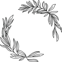 Vector wreath with leaves line art