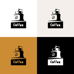 Original simple hand old coffee grinder icon. Artistic vintage design for a logo, banner, sign for a coffee shop. Drawn by hand. Vector illustration. - 502257432