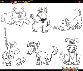 cartoon dogs animal characters set coloring book page