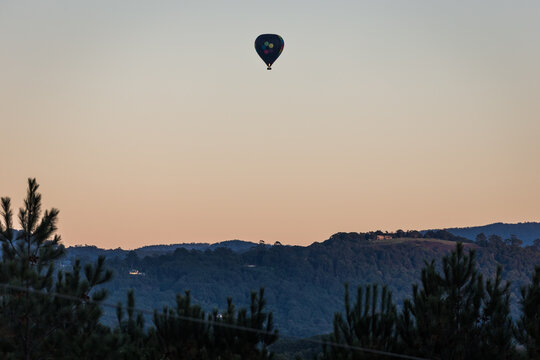 Hot air balloon flying in the early morning