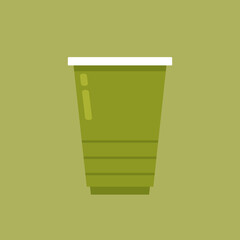 Green beer cup vector. Green plastic cup isolated on green background.