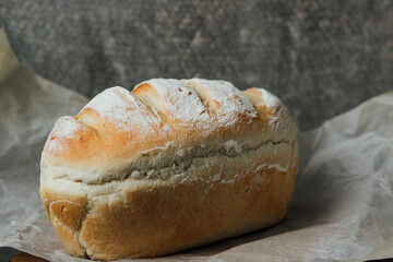 Homemade, fresh bread cools down after baking. Selective focus. place for text