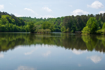Fototapeta na wymiar Little Mulberry Park, GA Lake Reflection
