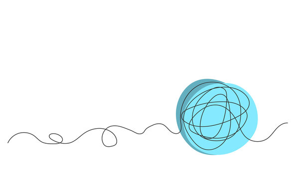 A Ball Of Yarn In One Continuous Line With Colored Elements. Minimalist Illustration Of Threads For Knitting. Activities For The Soul And Relaxation