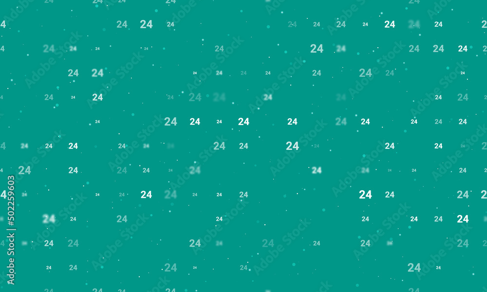 Poster Seamless background pattern of evenly spaced white around the clock symbols of different sizes and opacity. Vector illustration on teal background with stars