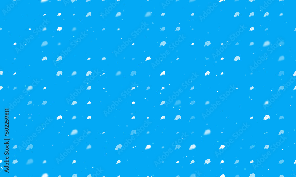 Poster seamless background pattern of evenly spaced white iron symbols of different sizes and opacity. vect
