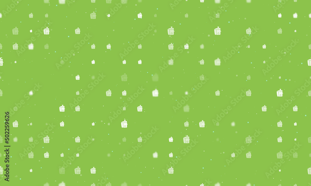 Poster seamless background pattern of evenly spaced white juicer symbols of different sizes and opacity. ve
