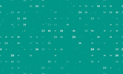 Seamless background pattern of evenly spaced white around the clock symbols of different sizes and opacity. Vector illustration on teal background with stars