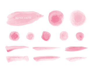 水彩　ピンク　水色　丸　ライン　Set of watercolor circles , lines,brushes
