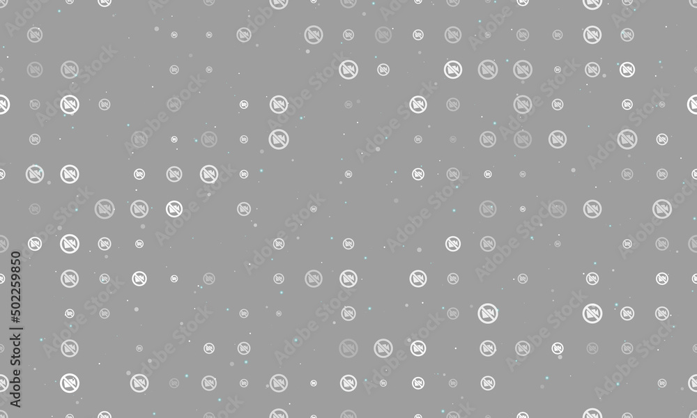 Poster seamless background pattern of evenly spaced white no video symbols of different sizes and opacity. 