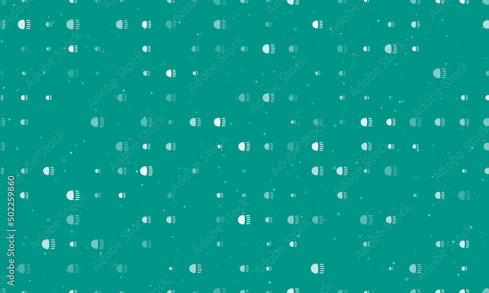 Poster seamless background pattern of evenly spaced white headlight symbols of different sizes and opacity.