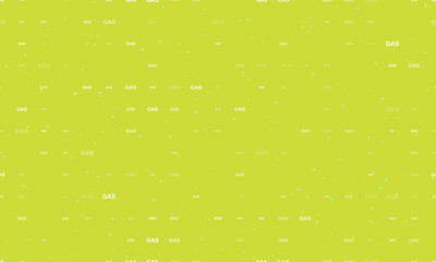 Seamless background pattern of evenly spaced white gas text symbols of different sizes and opacity. Vector illustration on lime background with stars