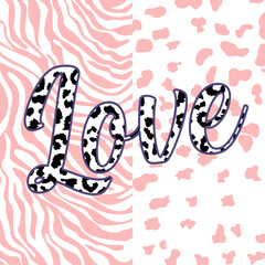 typographic design of the word Love with animal print