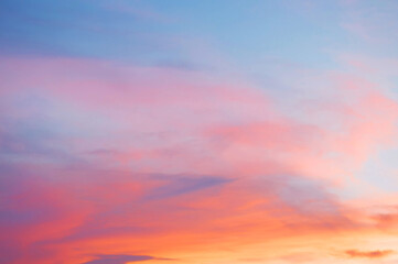 Obraz premium Orange, pink, blue sunset sky. Beautiful natural of sky abstract or background. Soft image.