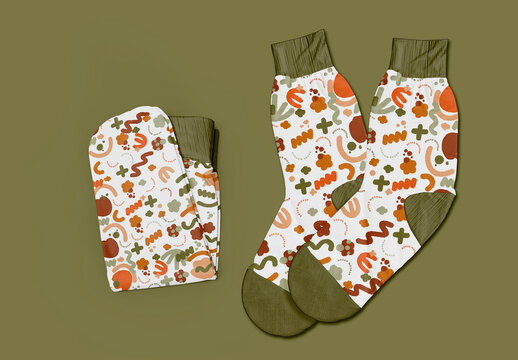 Pair of Folded and Stretched Socks Mockup