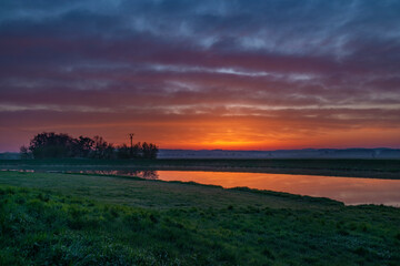 Morava river with sunrise near Kvasice village in central Moravia