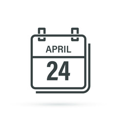 April 24, Calendar icon with shadow. Day, month. Flat vector illustration.