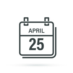April 25, Calendar icon with shadow. Day, month. Flat vector illustration.