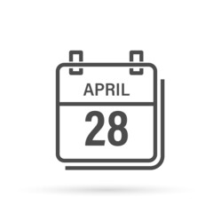 April 28, Calendar icon with shadow. Day, month. Flat vector illustration.