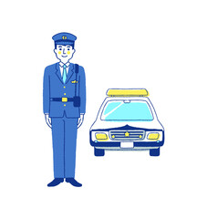 男性警察官とパトカー