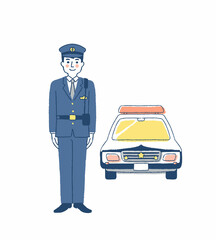 男性警察官とパトカー