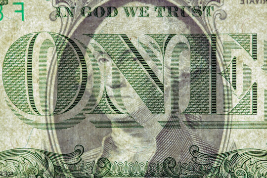 fragment of 1dollar banknote with visible details of banknote reverse