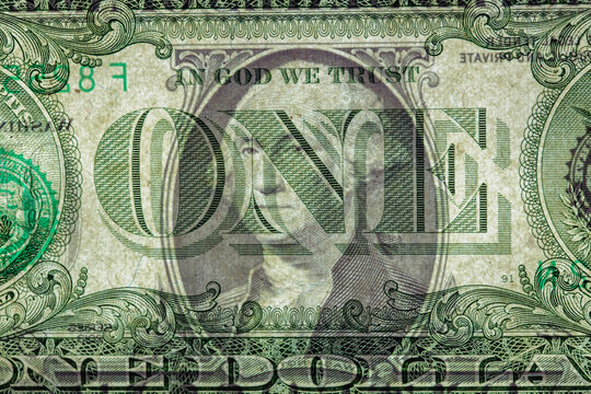 fragment of 1dollar banknote with visible details of banknote reverse