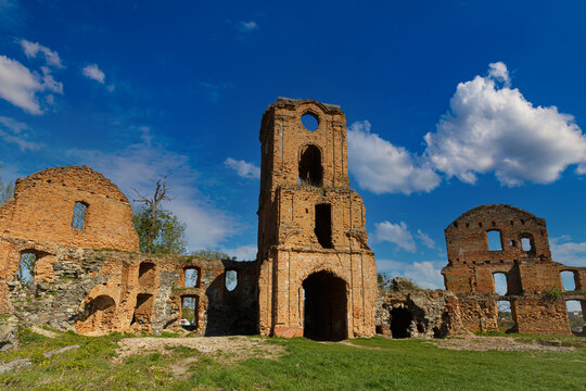 View on medieval  destroyed  Korets castle.  Korets city. Ukraine
