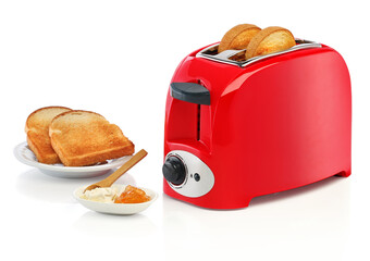 Toaster with bread on white background - 502262683