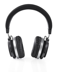 Black headphones over white background
